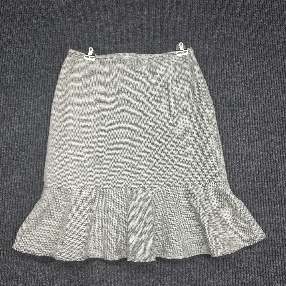Ann Taylor Loft Petites Gray Herringbone Wool Silk Blend Ruffle Hem Skirt 6P